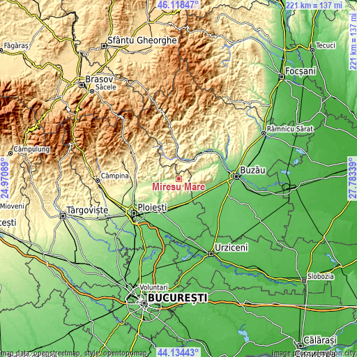 Topographic map of Mireșu Mare