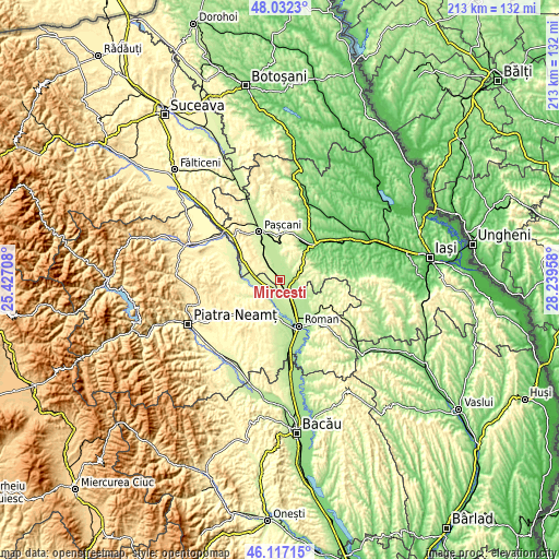 Topographic map of Mirceşti