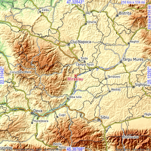 Topographic map of Mirăslău