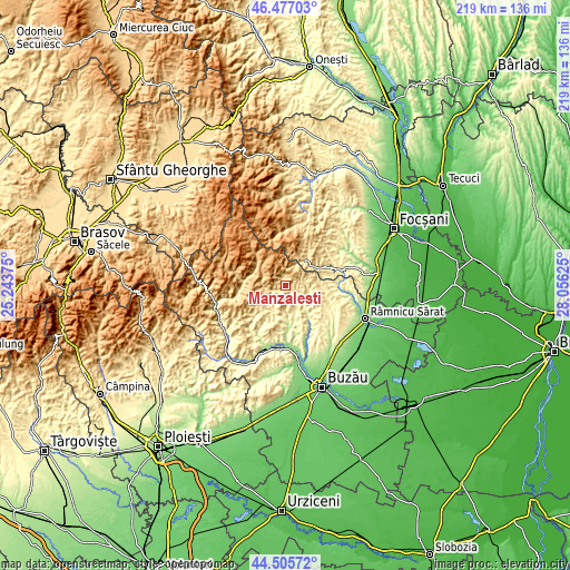 Topographic map of Mânzăleşti