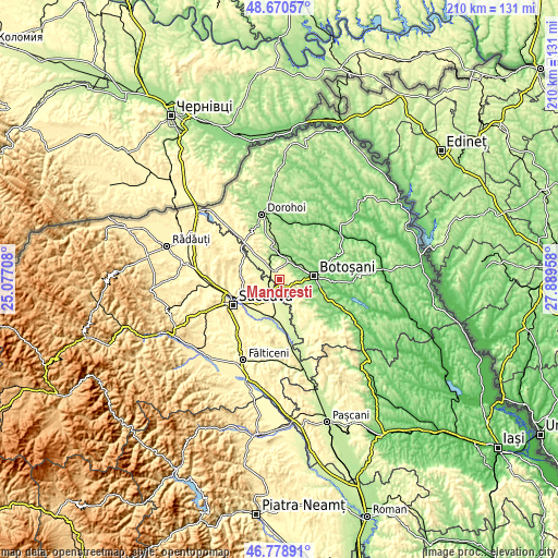 Topographic map of Mândrești