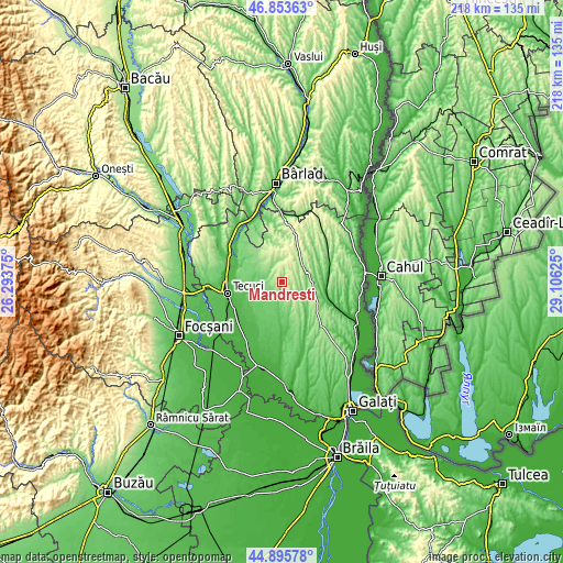 Topographic map of Mândrești