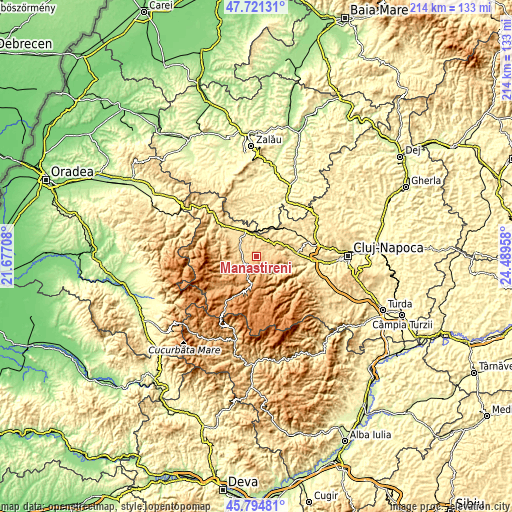 Topographic map of Mânăstireni