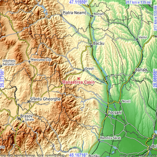 Topographic map of Mânăstirea Caşin