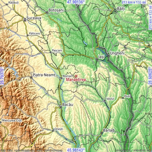 Topographic map of Mănăstirea