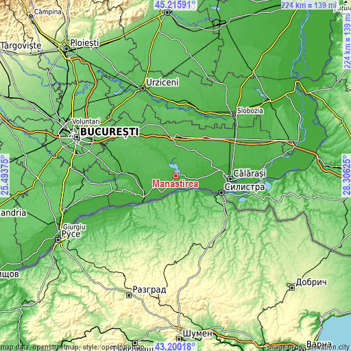 Topographic map of Mânăstirea