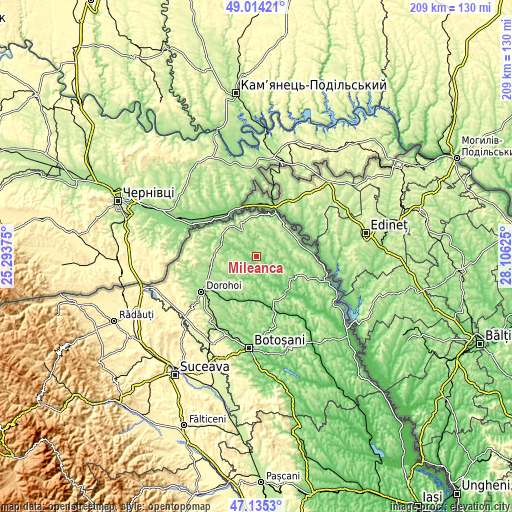 Topographic map of Mileanca