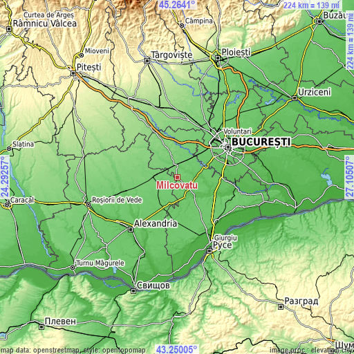 Topographic map of Milcovățu