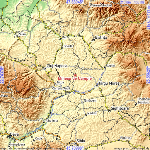 Topographic map of Miheşu de Câmpie