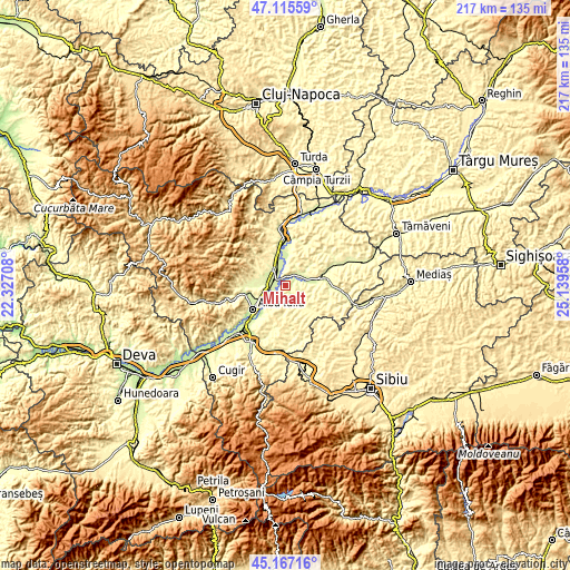 Topographic map of Mihalţ