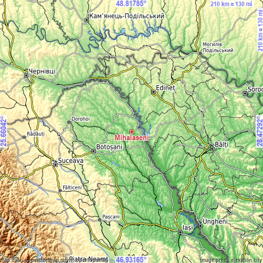 Topographic map of Mihălăşeni