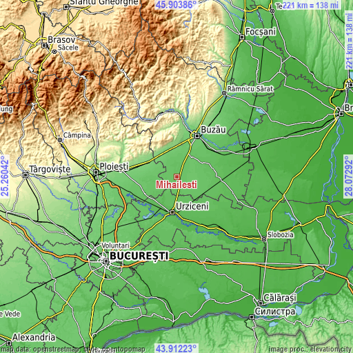 Topographic map of Mihăileşti