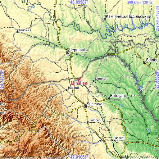 Topographic map of Mihăileni