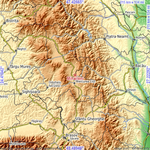 Topographic map of Mihăileni