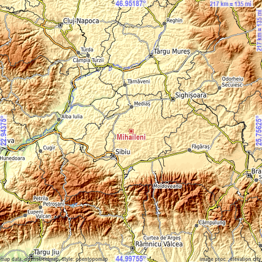 Topographic map of Mihăileni