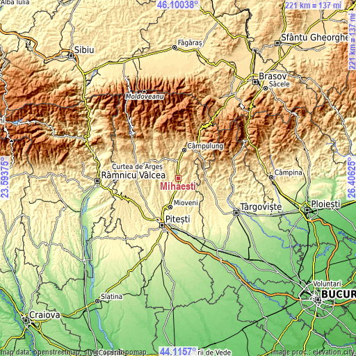 Topographic map of Mihăeşti