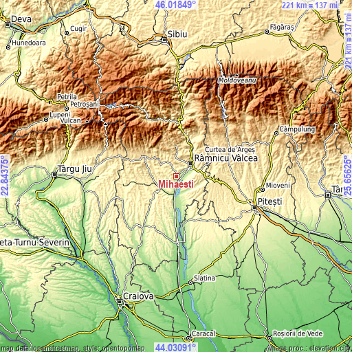 Topographic map of Mihăeşti