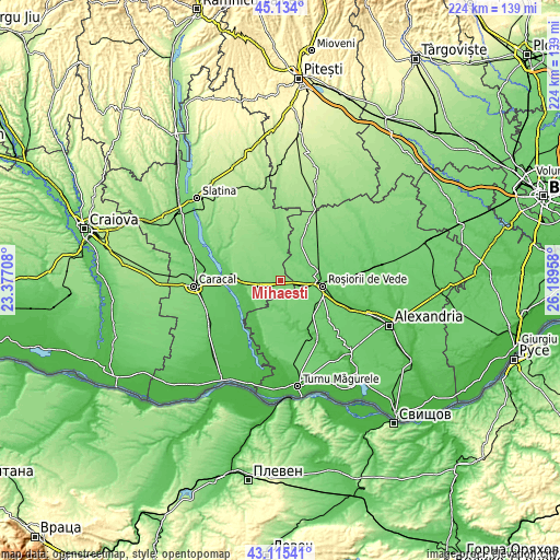 Topographic map of Mihăeşti