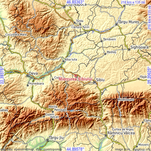 Topographic map of Miercurea Sibiului