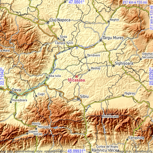 Topographic map of Micăsasa