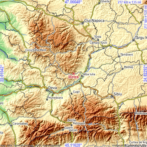 Topographic map of Meteş