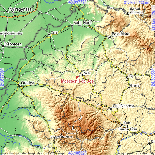 Topographic map of Meseşenii de Jos