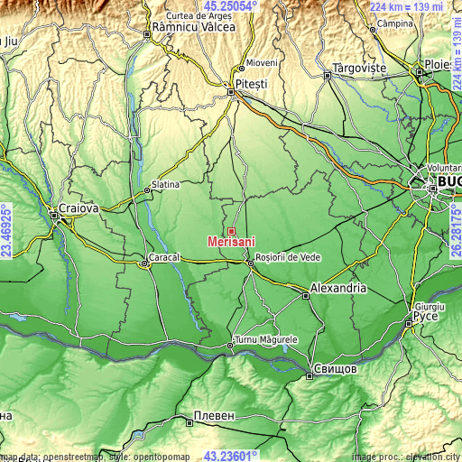 Topographic map of Merișani