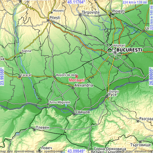 Topographic map of Merișani