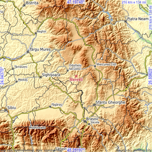 Topographic map of Mereşti