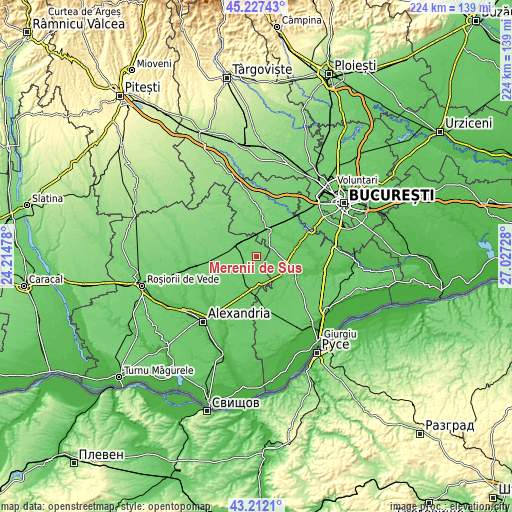 Topographic map of Merenii de Sus