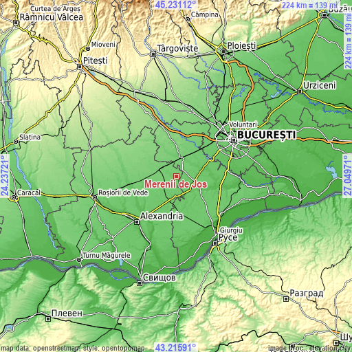 Topographic map of Merenii de Jos