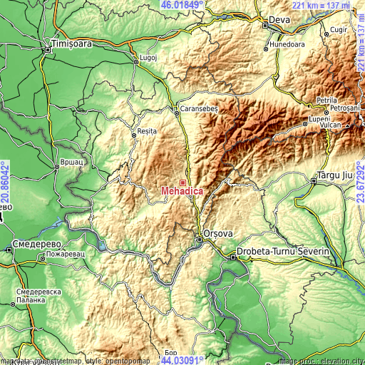 Topographic map of Mehadica