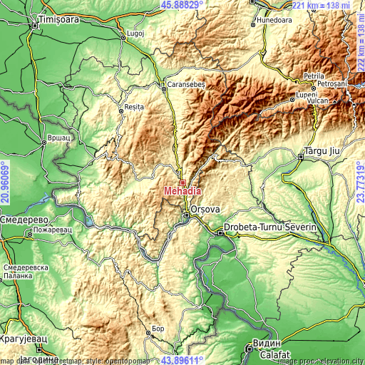 Topographic map of Mehadia