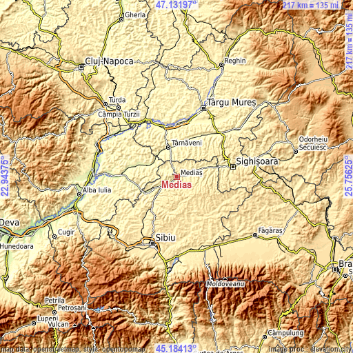 Topographic map of Mediaş