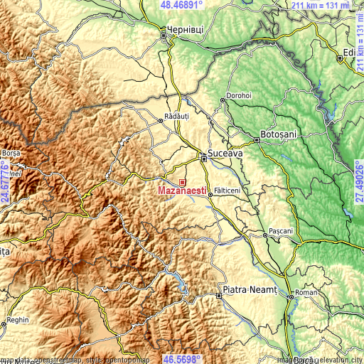 Topographic map of Măzănăești