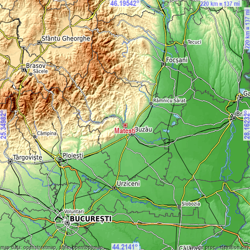 Topographic map of Mătești