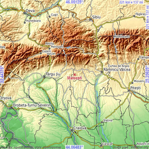 Topographic map of Mateeşti