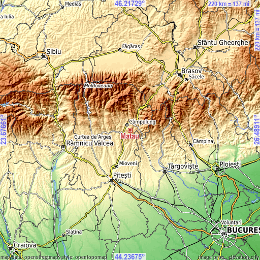 Topographic map of Mățău