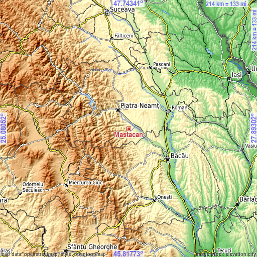 Topographic map of Mastacăn