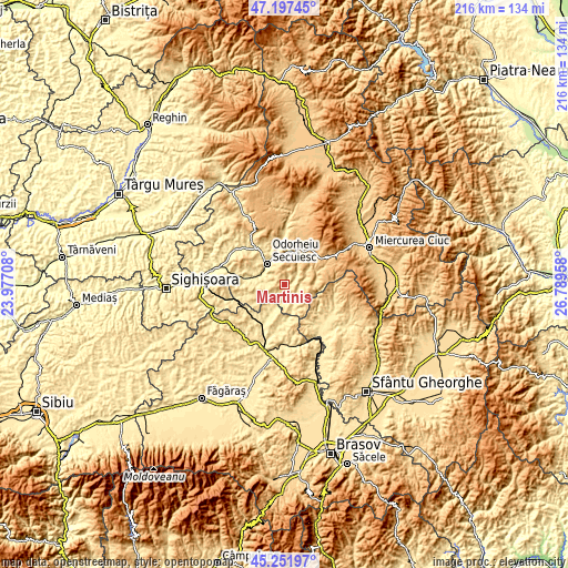 Topographic map of Mărtiniş