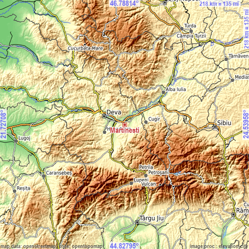 Topographic map of Mărtineşti