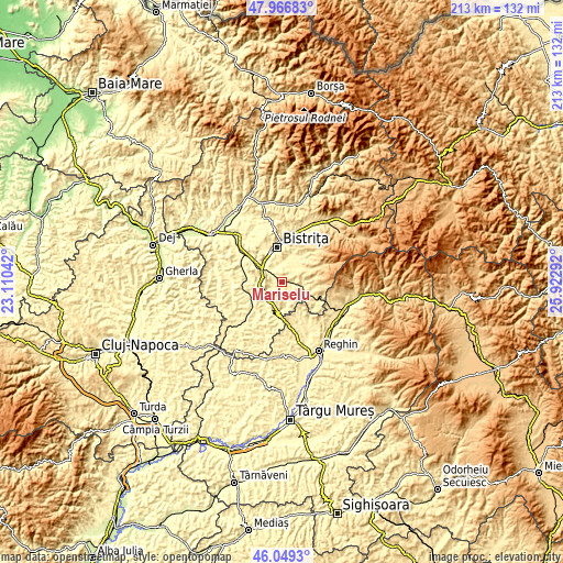 Topographic map of Mărişelu