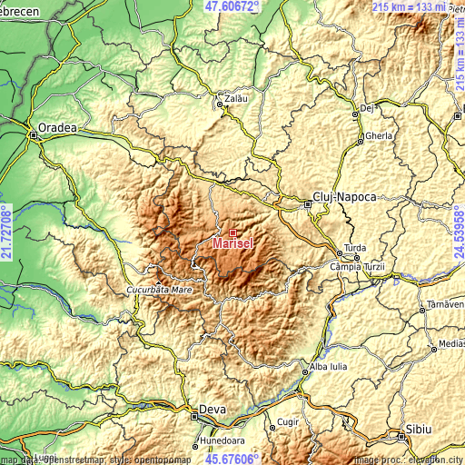 Topographic map of Mărişel