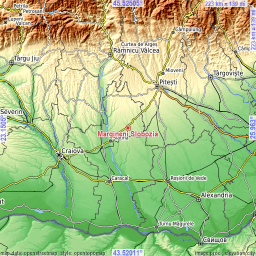 Topographic map of Mărgineni Slobozia