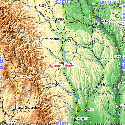 Topographic map of Mărgineni-Munteni