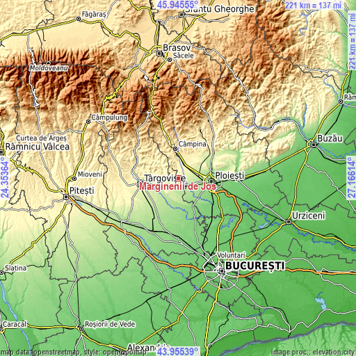 Topographic map of Mărginenii de Jos