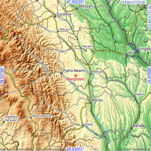 Topographic map of Mărgineni