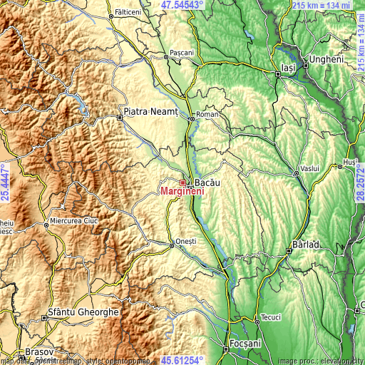 Topographic map of Mărgineni