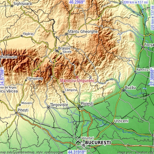 Topographic map of Măneciu-Ungureni