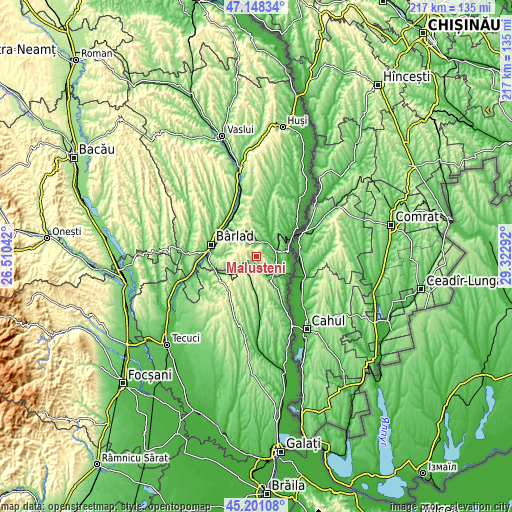 Topographic map of Măluşteni